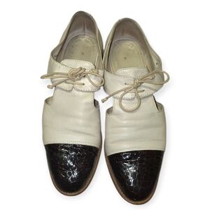 Bally Maui Cream Leather Two Tone Almond Toe Flats